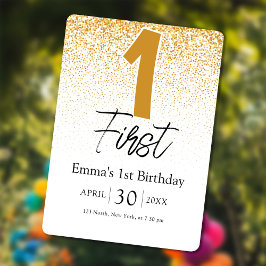 golden glitter baby 1st birthday invitations card feestdagenkaart