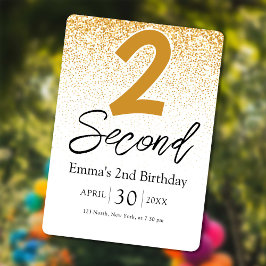 golden glitter baby 2nd birthday invitations card feestdagenkaart