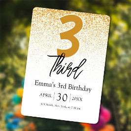 golden glitter baby Girl 3rd birthday invitations Feestdagenkaart