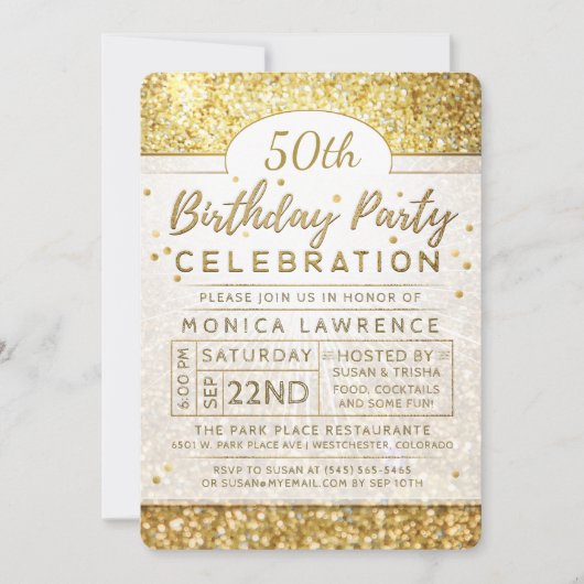 Golden Glitter Birthday Party Celebration Invite Kaart (Voorkant)