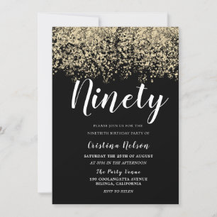 Golden Glitter Black Mannen of Womans 90th Birthda Kaart