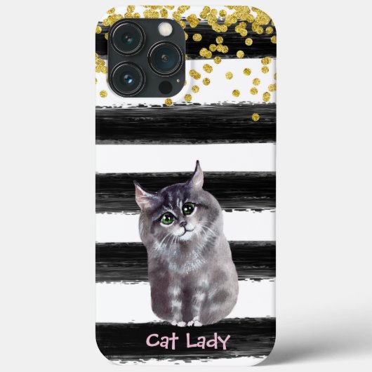 Golden Glitter Black Stripes Cat Illustration Case-Mate iPhone Case (Achterkant)