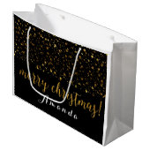 Golden Glitter Black White kerst Large Cadeautasje (Voorkant Gekanteld)