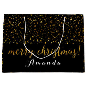 Golden Glitter Black White Merry Kerstmis Confett Groot Cadeauzakje