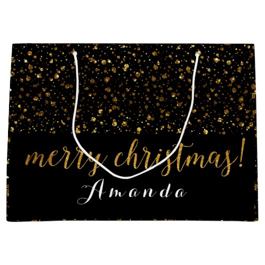 Golden Glitter Black White Merry Kerstmis Confett Groot Cadeauzakje (Voorkant)