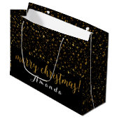 Golden Glitter Black White Merry Kerstmis Confett Groot Cadeauzakje (Voorkant Gekanteld)