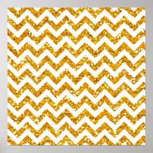 Golden Glitter Chevron Pattern Poster