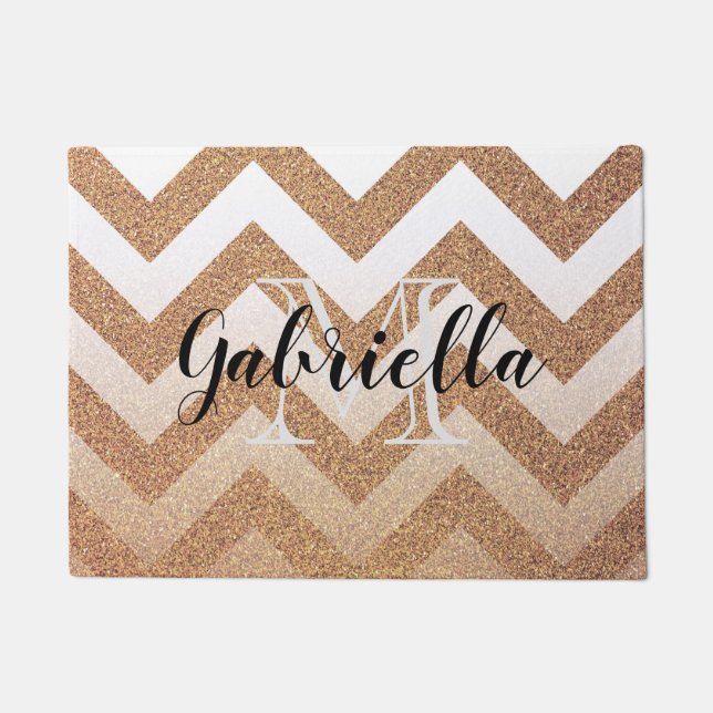 Golden Glitter Chevrons Deurmat (Voorkant)