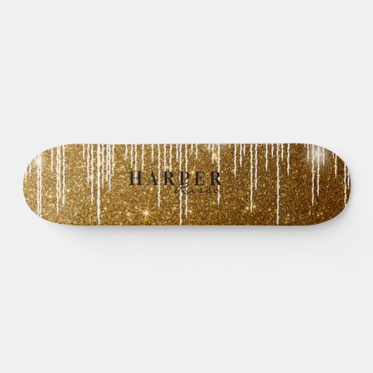 Golden Glitter Custom Name Skateboard (Horizontaal)