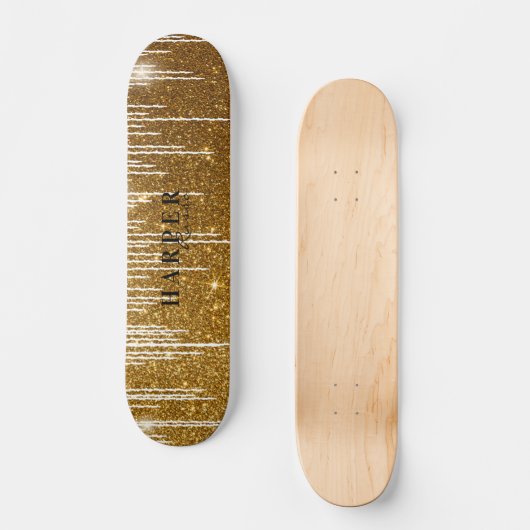 Golden Glitter Custom Name Skateboard (Voorkant)