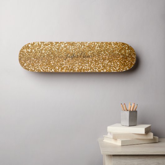 Golden Glitter Custom Name Skateboard (Muurkunst (Horizontaal))