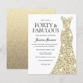 Golden Glitter Dress 40th Birthday Budget Invite (Voorkant / Achterkant)