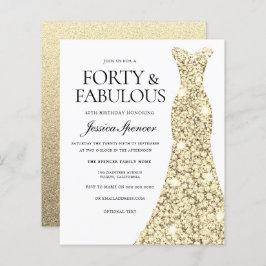 Golden Glitter Dress 40th Birthday Budget Invite
