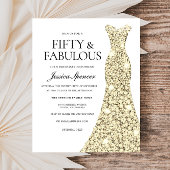 Golden Glitter Dress 50th Birthday Budget Invite