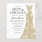 Golden Glitter Dress 60th Birthday Budget Invite (Voorkant)