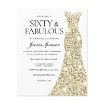 Golden Glitter Dress 60th Birthday Budget Invite
