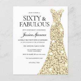Golden Glitter Dress 60th Birthday Budget Invite