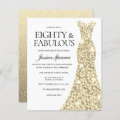 Golden Glitter Dress 80th Birthday Budget Invite (Voorkant / Achterkant)
