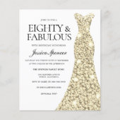 Golden Glitter Dress 80th Birthday Budget Invite (Voorkant)