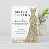 Golden Glitter Dress Womans 60th Birthday Party Kaart (Staand voorkant)