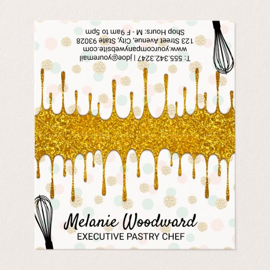 Golden Glitter Drip | Polka Dot en Whisk Visitekaartje (Buitenkant ongevouwen)
