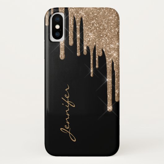 Golden Glitter Drips iPhone X Hoesje (Achterkant)