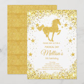 Golden Glitter eenhoorn verjaardagsuitnodiging Kaart (Voorkant / Achterkant)