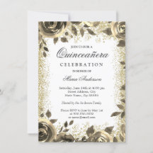 Golden Glitter Floral Modern Quinceanera Party