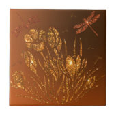 Golden Glitter Flowers & Dragonflies - Gouden Luxe Tegeltje (Voorkant)