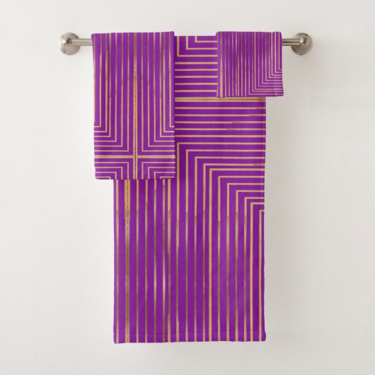 Golden Glitter Geometric Art Line Pattern Bad Handdoek (Insitu)