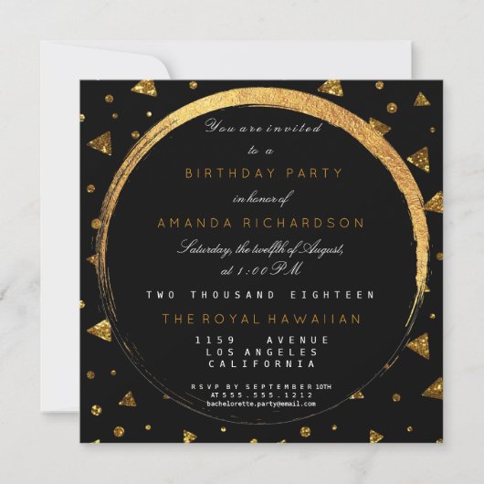 Golden Glitter Geometric Vip Birthday Party Kaart (Voorkant)
