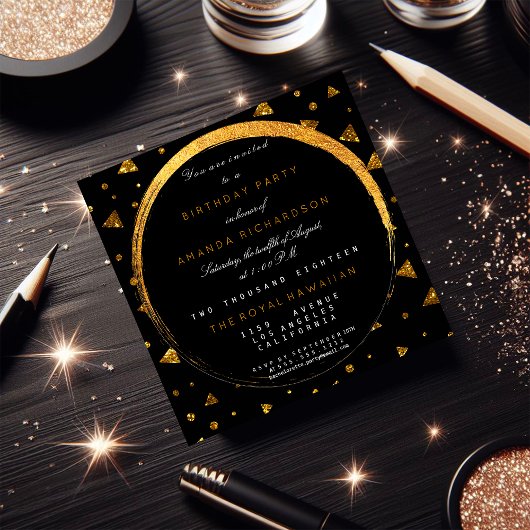 Golden Glitter Geometric Vip Birthday Party Kaart