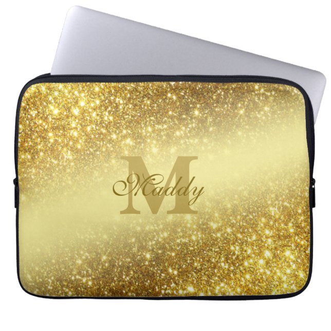 Golden Glitter gepersonaliseerd Laptop Sleeve (Voorkant)