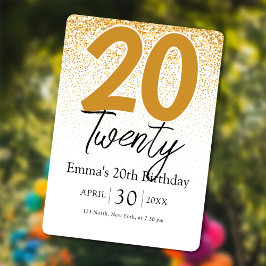 Golden glitter Girl 20th birthday invitation card Feestdagenkaart