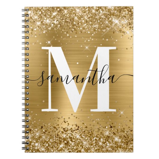 Golden Glitter Gold Foil Signature Monogram Notitieboek (Voorkant)