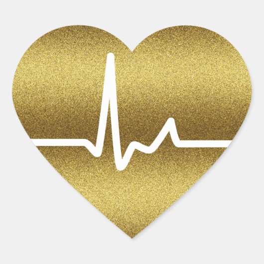 Golden Glitter Heart Beats Hart Sticker (Voorkant)