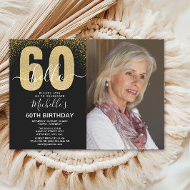 Golden Glitter "Hello 60" Photo Birthday Women Kaart