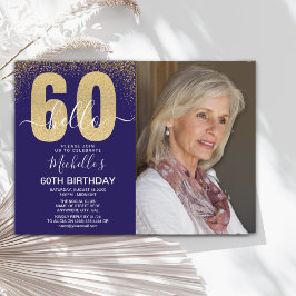 Golden Glitter "Hello 60" Photo Birthday Women Kaart