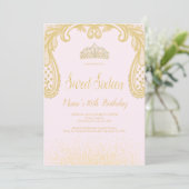 Golden Glitter & Lace, Sweet 16 Uitnodigingen (Staand voorkant)