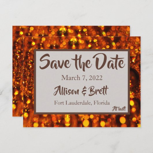 Golden Glitter Lights Sla de datumkaart op Save The Date (Voorkant / Achterkant)