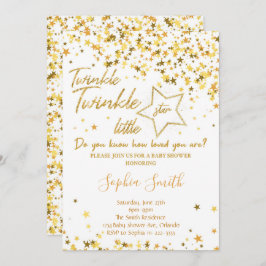 Golden Glitter Little Star Baby shower Invite Kaart