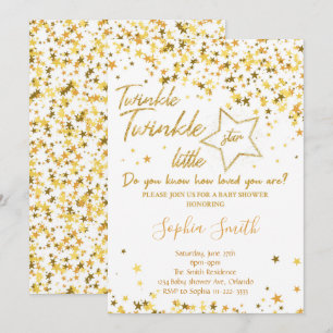 Golden Glitter Little Star Baby shower Invite Kaart