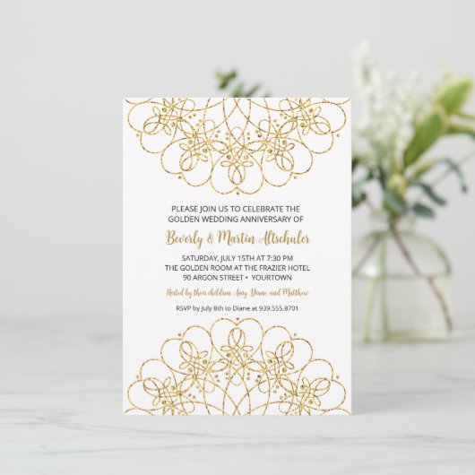 Golden Glitter Mandala 50e bruiloft Jubileum Kaart (Staand voorkant)