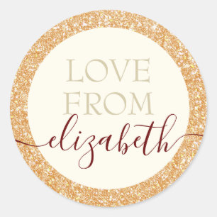 Golden glitter met liefdesnaam op maat ronde sticker