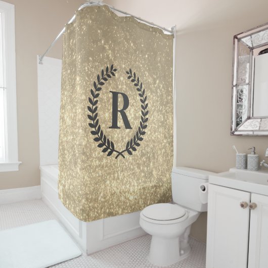 Golden glitter met monogram douchegordijn (In situ)