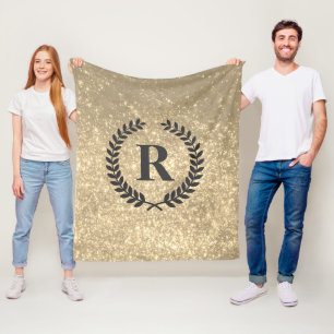 Golden glitter met monogram fleece deken