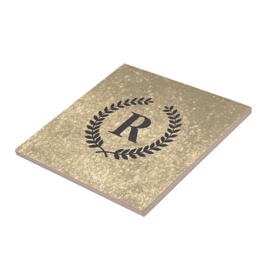 Golden glitter met monogram tegeltje (Zijkant)