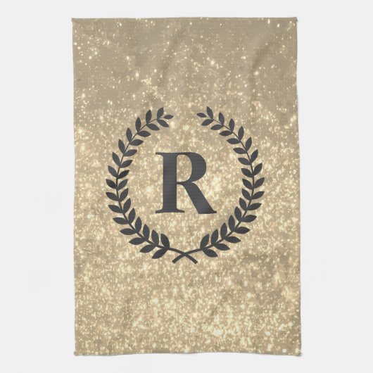 Golden glitter met monogram theedoek (Verticaal)
