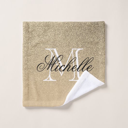 Golden Glitter Monogram Bad Handdoek (Wasdoekje)