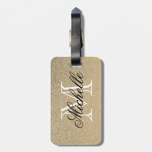 Golden Glitter Monogram Bagagelabel (Achterkant verticaal)